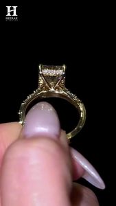 Custom Radiant Cut Moissanite Ring Hidden Halo Design Gold Pave Diamond Band Bridal Engagement Ring - Product Image 6