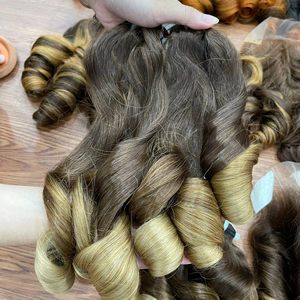 ผู้จำหน่ายผมดิบ ผมลอนเด้งแบบต่อผม  ผมดิบแบบ Double Drawn  ช่อผมสีธรรมชาติเบอร์กันดี - Product Image 1