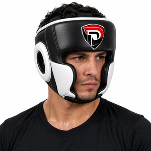 Protège-tête de boxe international Dumela en cuir de vachette respirant noir et blanc avec fermeture auto-agrippante unisexe pour l'entraînement et la protection de haute performance - Product Image 5