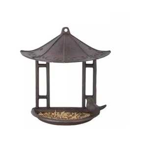 Mangeoire à oiseaux suspendue en bronze antique, style pagode, en métal, avec plateau à graines pour oiseaux sauvages et toit décoratif, pour jardin, cour, paysage extérieur et art paysager - Product Image 1