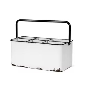 Modern Design Industrial Metal Storage <b>Caddy</b> Rectangular White Rust Resistant <b>Kitchen</b> Organizer Single Tier Design Handle Top - Product Image 1