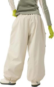 Pantalon de snowboard cargo beige pour femme, imperméable, isolation synthétique, jambe large, taille haute, fermeture boutonnée, vêtements de ski - Product Image 3