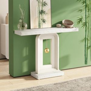 Consolle Lunga Artigianale, Tavolo Laterale Contemporaneo Minimalista per Soggiorno, Hotel, Rustico di Lusso in Legno e Marmo - Product Image 5