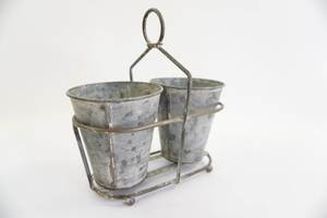 Rustic Metal Flower <b>Pots</b> Set Galvanized Finish Durable Outdoor Garden Planters for Flower Green Plants - Product Image 2