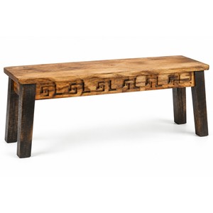 Banc artisanal en bois d'acacia avec pieds brûlés de style Greca-Arc |   Vente en gros Moradabad - Product Image 1