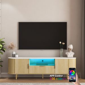 Mobile TV da terra per soggiorno con LED a 16 colori, Centro di intrattenimento con ante contenitore, Console TV, Mobile multimediale - Product Image 3