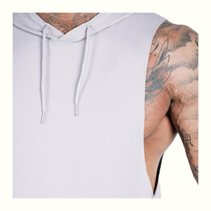 <b>Low</b> Cut Men's Sleeveless Hoodie Solid Color Cotton Gym Vest Plus Size Deep Armhole Muscle Tank <b>Top</b> Workout Clothes Exporter - Product Image 4