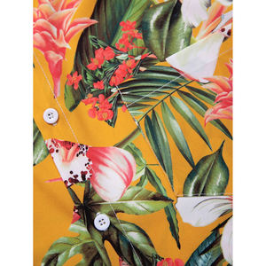 Chemise boutonnée à manches courtes pour hommes, motif floral tropical jaune, short assorti, ensemble 2 pièces, tenue de plage hawaïenne décontractée - Product Image 6