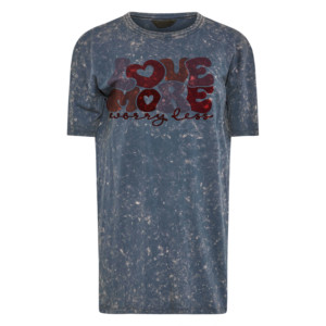 เสื้อยืดคอกลมแขนสั้นพิมพ์ลาย Women's Love More Worry Less ทรงลำลอง ผ้าเจอร์ซีย์คอตตอนแบบซักแล้ว ใส่สบาย เป็นมิตรต่อสิ่งแวดล้อม แห้งเร็ว - Product Image 1