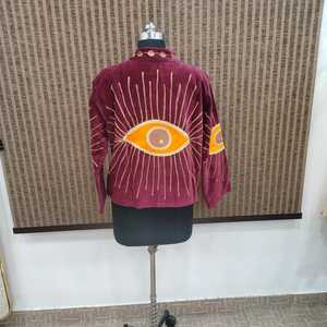 Chaqueta Corta de Terciopelo Floral de Algodón Bordada a Mano para Mujer, Estilo Boho, Cuello Mandarín, Manga Larga, para Primavera, Otoño e Invierno - Product Image 4