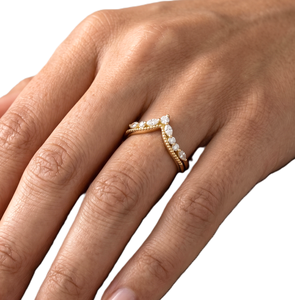 แหวนโค้งมินิมอลประดับเพชรทรงมาร์คีส์และทรงกลมสังเคราะห์ ดีไซน์สวยหรู แหวนทองคำแท้ 9K 10K สำหรับงานแต่งงาน ดีไซน์ลายเชฟรอน - Product Image 6