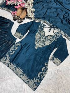 Elegante Traje Sharara Étnico con Mangas Largas, Bordado y Dupatta con Borde de Encaje - Product Image 6