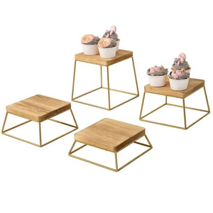 Best Quality Square Wooden Cake Stands Set Of 4 With Gold Metal Frame Dessert And Cup Cakes Display For Home And Hotel Decor - Product Image 1