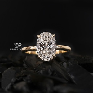 Anillo de Compromiso de Diamantes de Corte Ovalado para Mujer KIRTI JEWEL, Oro Amarillo, Estilo Clásico, Piedra Natural, Anillo de Oro Minimalista para Mujer - Product Image 3