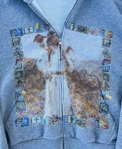 Sweat à capuche unisexe tendance, coupe oversize, en coton épais 100 %, imprimé, effet vintage délavé à l'acide, avec fermeture éclair, pour hommes - Product Image 2