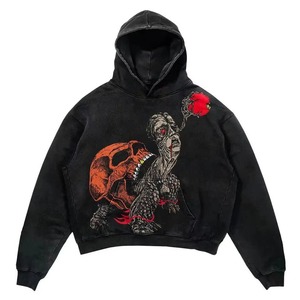 Fournisseur de sweats à capuche personnalisés surdimensionnés à épaules tombantes, avec broderie usée, strass, effet délavé à l'acide et effet délavé à la pierre, MOQ 10 en gros - Product Image 3