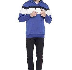 Sweat-shirt à capuche pour homme, coupe classique, en polaire, color block, bleu, blanc, noir, avec poche, pour l'automne - Product Image 4