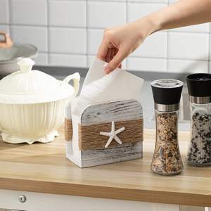 Porte-serviettes en bois naturel, style ferme, distributeur de mouchoirs vertical en bois pour cuisine, salle à manger, table, style plage - Product Image 2