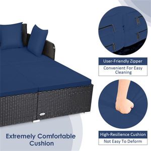 Lettino da esterno in vimini blu navy con cuscini imbottiti impermeabili - Product Image 5