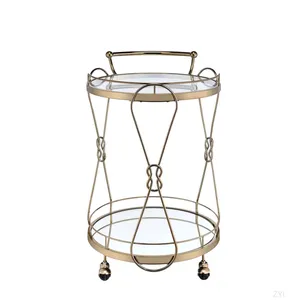 Chariot de bar rond en métal avec étagères en verre, finition dorée, design glamour, cadre roulant durable, idéal pour les fêtes et événements - Product Image 2
