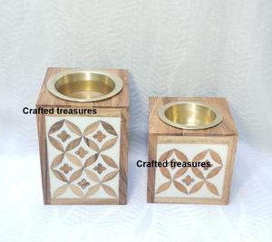 Brûleur d'encens Bakhoor Mubkhar au style élégant et écologique avec incrustations en bois et résine, ensemble de brûleurs d'encens pour l'Aïd - Product Image 1