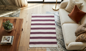 Tapis de plage en coton rayé, rectangulaire, tissage plat, lavable, style côtier - Product Image 3