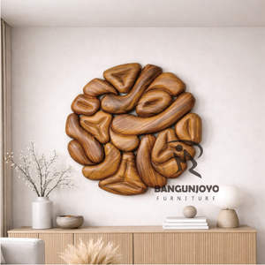 Decoración de pared redonda de madera de suar bellamente arreglada, tendencia 2026 - Product Image 2