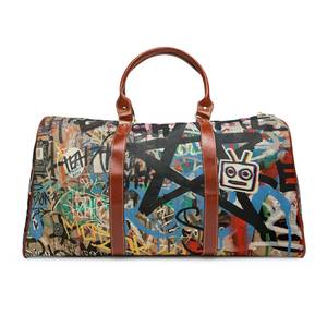 Sac de voyage en toile à imprimé graffiti avec poignées en cuir, fermeture éclair, sac de week-end, OEM ODM - Product Image 1