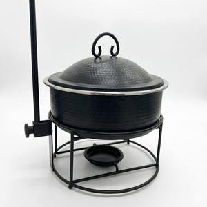 Luxury Arabic Round Chafing Dish Matte Cream Metal Base Stainless Steel Food <b>Pan</b> Ramadan Buffet Server Soup Warmer Single Unit - Product Image 3