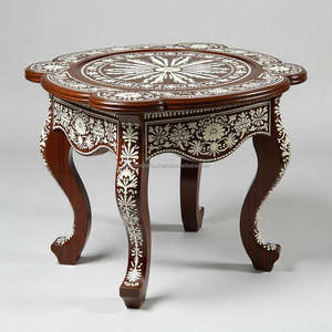 Tabourets et poufs uniques Table ronde en bois de meilleure qualité avec motif incrusté d'os - Product Image 3