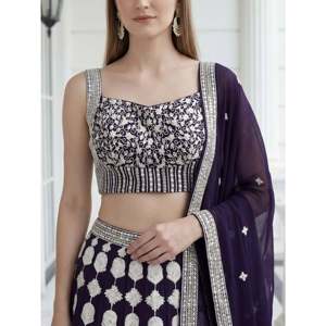 Dazzling Purple <b>Sequins</b> Embroidered Georgette Evening Lehenga Choli - Product Image 2