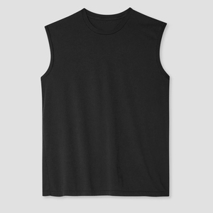 Camiseta sin mangas personalizada para hombre, cuello redondo, mezcla de algodón, chaleco muscular, camiseta deportiva para gimnasio, entrenamiento, transpirable, lisa, negra - Product Image 4