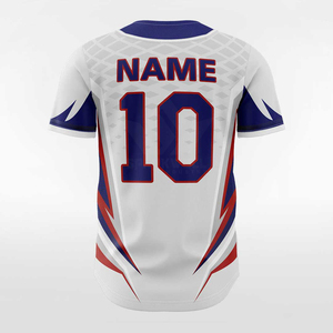 Custom <b>White</b> <b>Blue</b> Red Baseball Jersey Unisex Short Sleeve Button Front Sublimated Quick Dry Breathable Polyester Team Uniform - Product Image 2