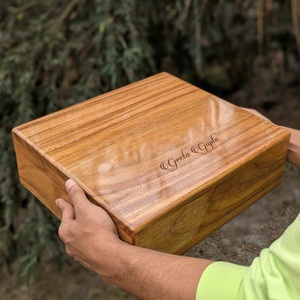 Caja Rectangular de Madera de Acacia Personalizada, Grabada con Nombre, Estuche de Almacenamiento, Empaque de Regalo para Joyería de Boda - Product Image 4