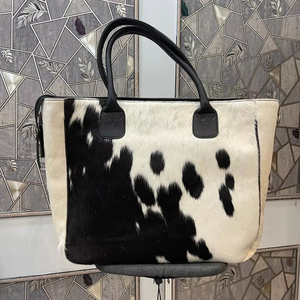 Bolso Tote de Cuero Genuino Hecho a Mano con Pelo de Vaca, Bolso de Hombro de Moda para Mujer con Cierre de Cremallera, Verano Otoño LHTB-0056 - Product Image 1