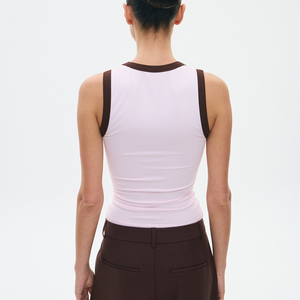 Débardeurs côtelés pour femmes, personnalisables, respirants, avec bordure contrastée, col rond, color block, fabriqués par des fabricants OEM. - Product Image 3