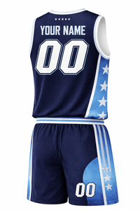 Ensemble deux pièces haut de gamme éco-responsable personnalisé avec logo d'équipe sur le devant, maillot et short de sport légers et confortables pour le basketball - Product Image 5