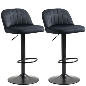 Tabourets de bar pivotants réglables en noir avec revêtement en tissu doux au toucher velours - Product Image 1