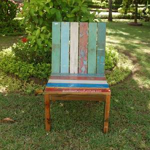 Silla de Madera de Barco Reciclada de Color Original con Respaldo para Jardín, Terraza, Exterior e Interior, Muebles Desmontables - Product Image 2