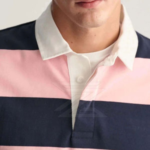 Chemise de rugby pour homme, design rayé classique, coton doux, polyester, confortable, manches longues, haut décontracté - Product Image 4