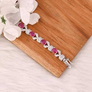 Elegant Glass Filled <b>Ruby</b> & CZ <b>Bracelet</b> in 925 Sterling Silver Handmade Luxury Fashion Jewelry for Unisex - Product Image 3