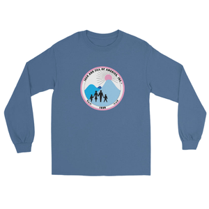 T-shirt unisexe à manches longues en denim bleu avec broderie graphique, col rond, décontracté, en mélange de coton, pour un usage quotidien et une mode décontractée - Product Image 1