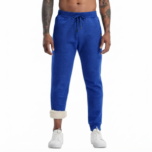 Drogen Exports Mens Royal Blue Sherpa Lined Fleece <b>Linen</b>/Cotton Anti-Pilling Drawstring Sweatpants Spring Warm Lightweight Pants - Product Image 1