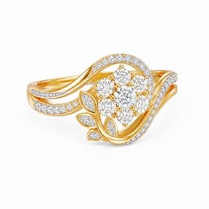 Anillo de Oro Amarillo con Forma de Flor y Racimo de Diamantes, con Corte Brillante Redondo y Engaste Pavé, para Mujer, Joyería de Compromiso - Product Image 2
