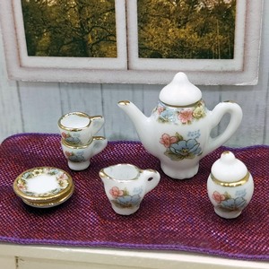 Juego de té de cerámica en miniatura 1:12, vajilla floral pintada a mano para casa de muñecas, juguete para decoración del hogar, para mayores de 14 años - Product Image 3
