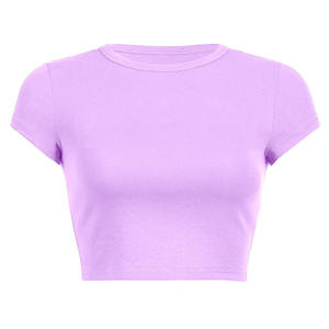 Conjuntos de Verano Personalizados para Mujer, Top Corto con Cuello Redondo, Camisetas de Algodón Lisas con Estampado Gráfico, Camisetas al por Mayor, Tops Cortos para Mujer - Product Image 4