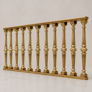 Barandilla de Columna Acanalada con Acabado en Bronce Dorado Pulido para Hoteles de Lujo, Villas y Grandes Escaleras - Product Image 1