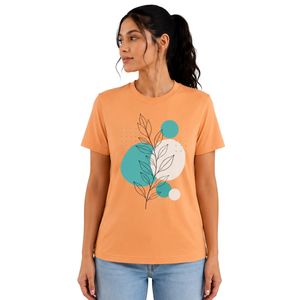 เสื้อยืดลำลองผู้หญิงสีส้มพิมพ์ลายใบไม้ ออกแบบโลโก้ได้ตามต้องการ แขนสั้น คอกลม แฟชั่นทันสมัยสำหรับฤดูร้อน - Product Image 1