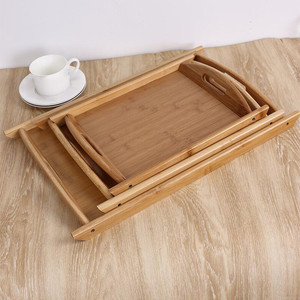 Multipurpose <b>Round</b> Rectangular Bamboo <b>Brushed</b> Serving Tray Decorative Customized Catering Household Tea Coffee Kitchen Storage - Product Image 1