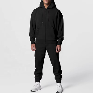 Ensemble de jogging pour homme de haute qualité, 100 % polyester, coupe ample, fermeture éclair intégrale, doublure polaire, sweat à capuche uni et pantalon de jogging. - Product Image 5